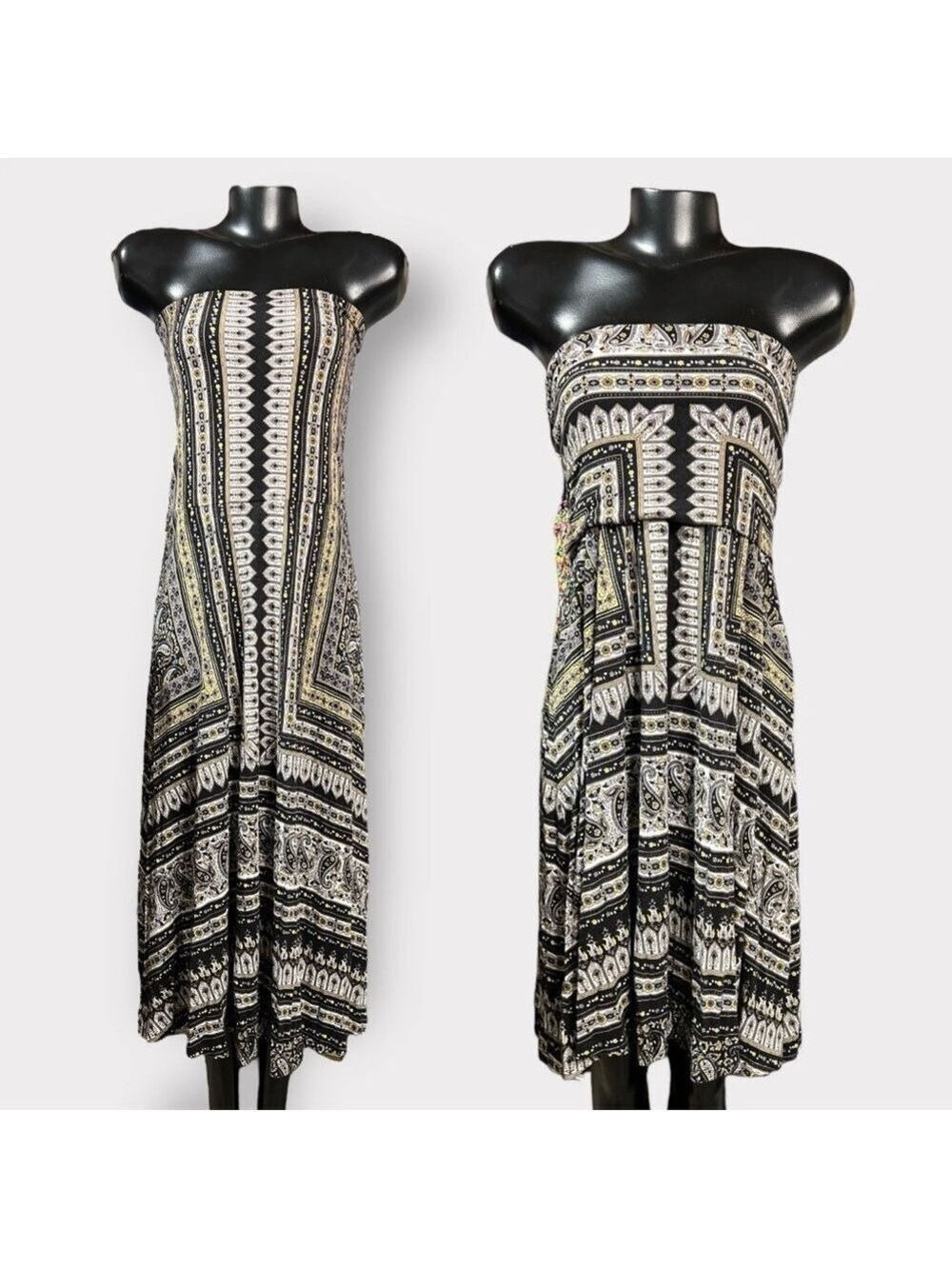 97 INC Strapless Convertible Dress Medium Black White Floral Geometric Auction